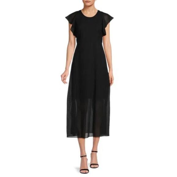 Theory Women's Round Neck Midi Dress Black Size 8 - Picture 1 of 10